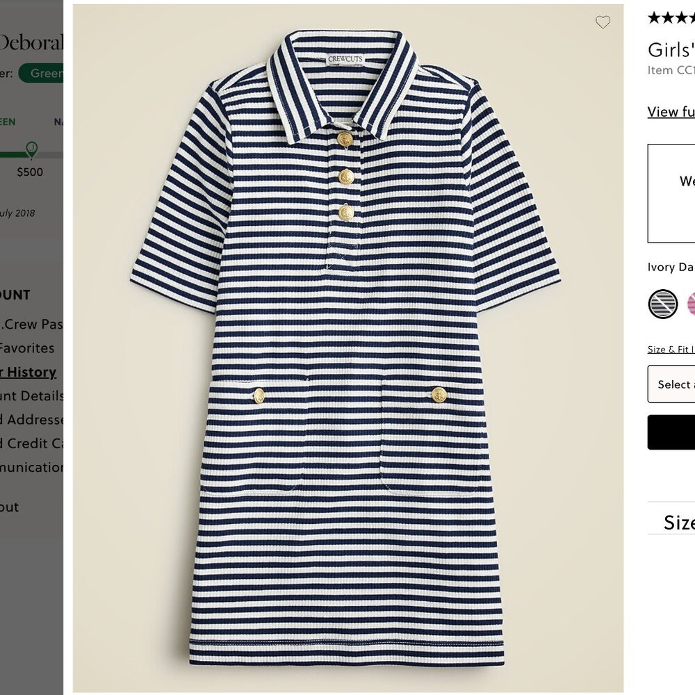 Crewcuts  J crew Polo Dress in Vintage Rib -Striped - Sz 6
